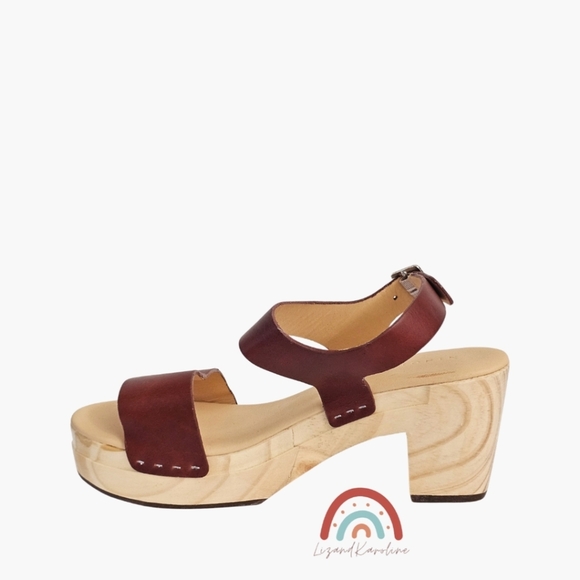 New! Nisolo All Day Open Toe Clog Leather Wood Chunky Platform Sandals in Brandy - Picture 7 of 16
